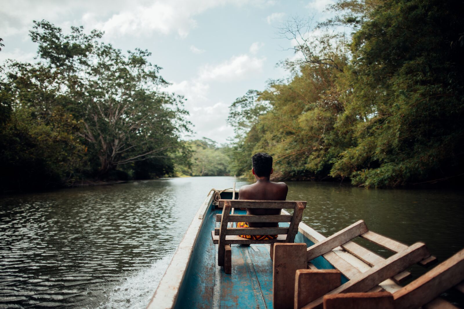 Embera motorized dugout canoe